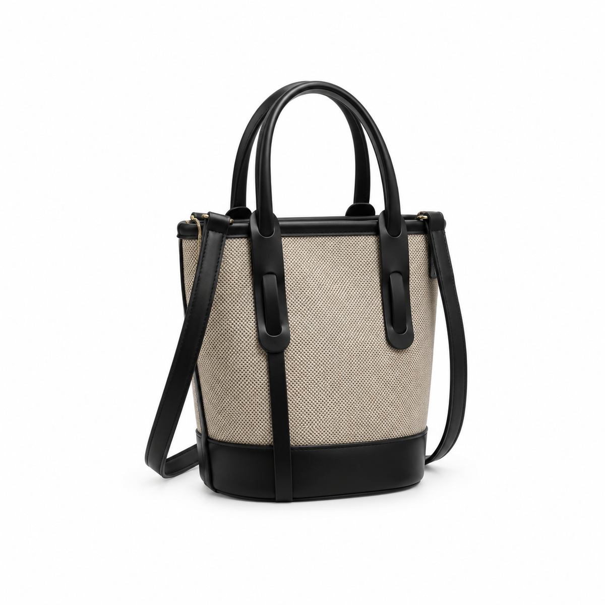 Classic Leather And Canvas Bucket Bag
