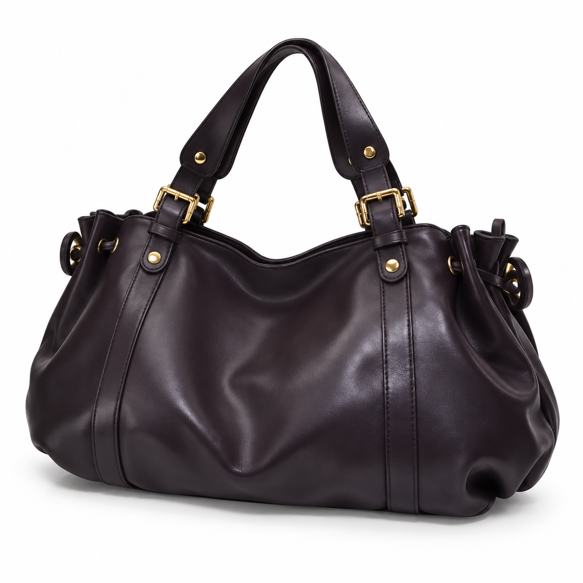 Elegant Slouchy Handbag With Buckle Handles-3