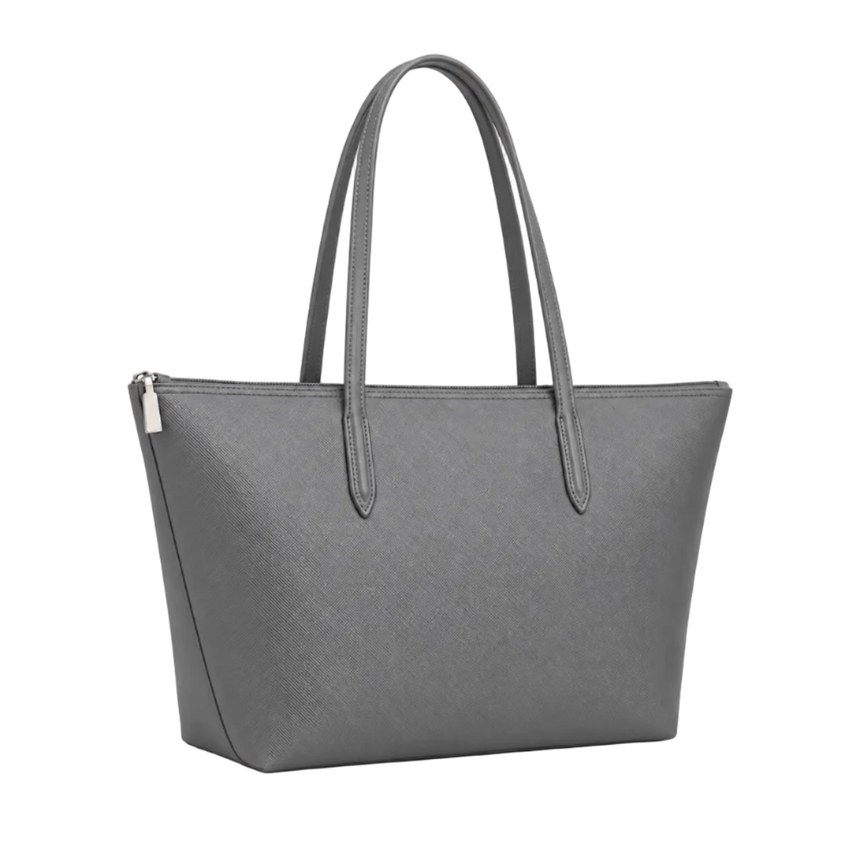 Grey Leather And Canvas Tote Bag