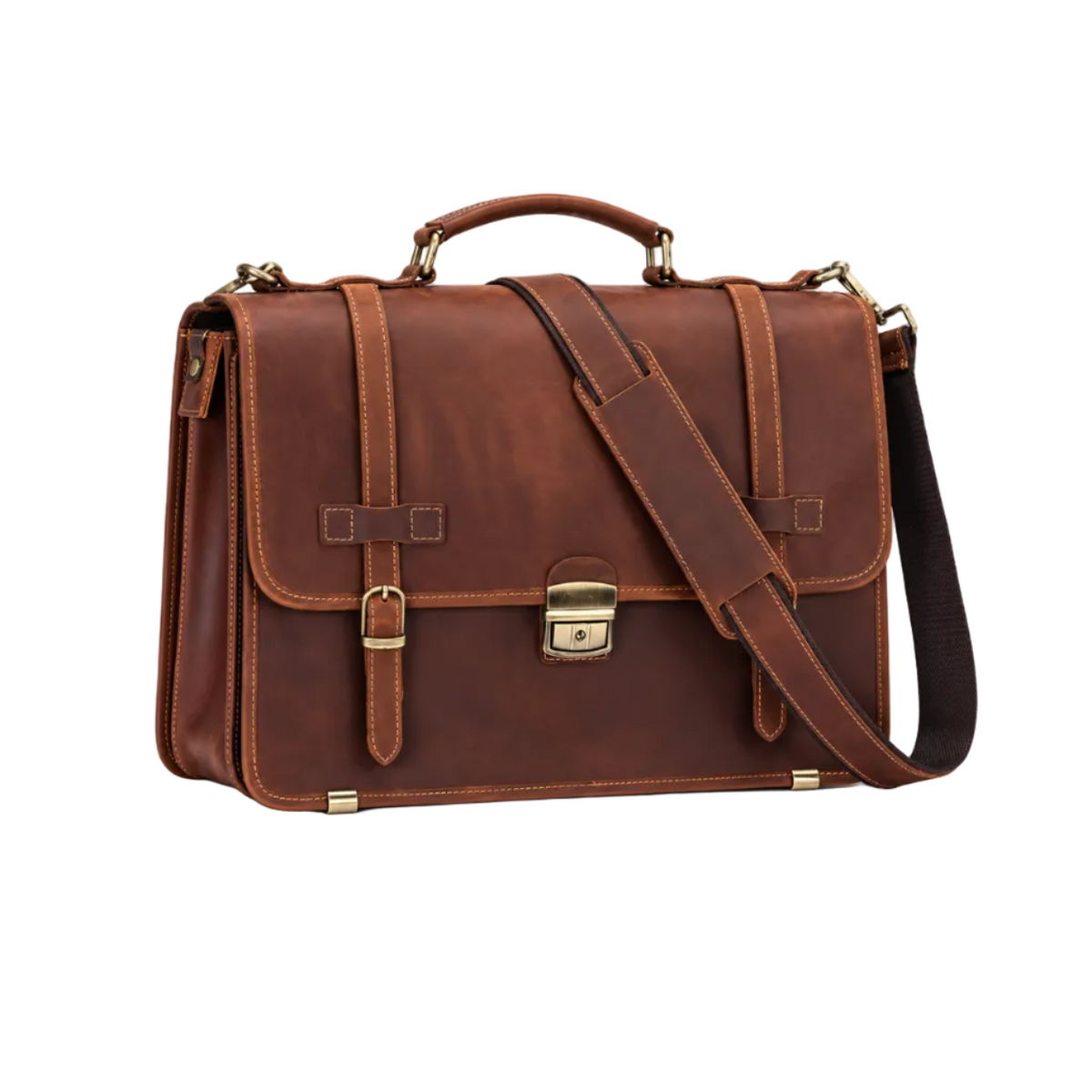 Vintage Brown Leather Briefcase With Lock-1