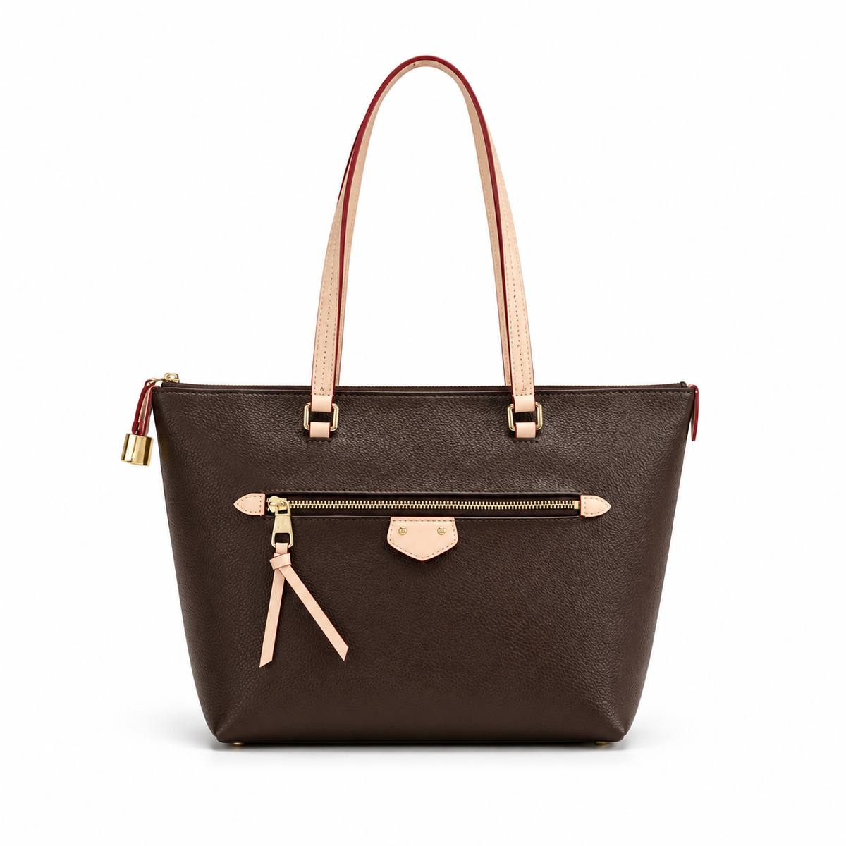 Elegant Brown Zip Detail Tote Handbag-4