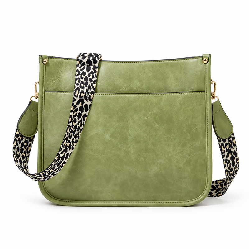 Olive Green Leopard Strap Crossbody Bag-4