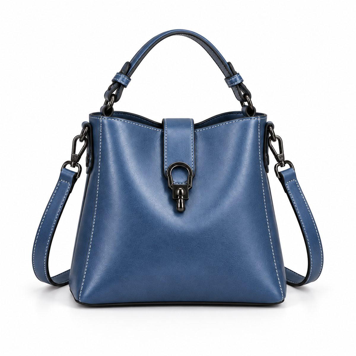 Elegant Blue Structured Crossbody Shoulder Handbag-4