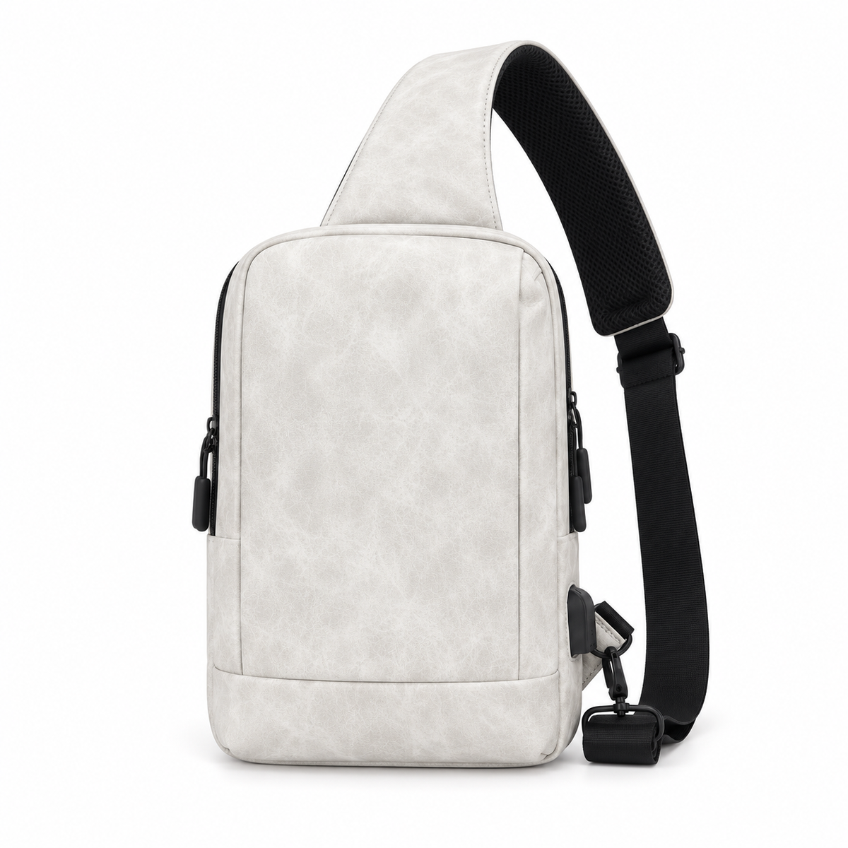 White Textured Crossbody Sling Shoulder Bag-3