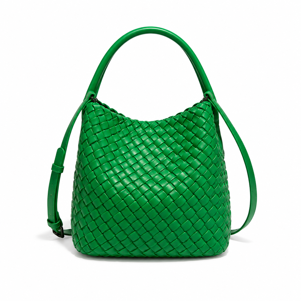 Vibrant Green Woven Bucket Shoulder Bag-4