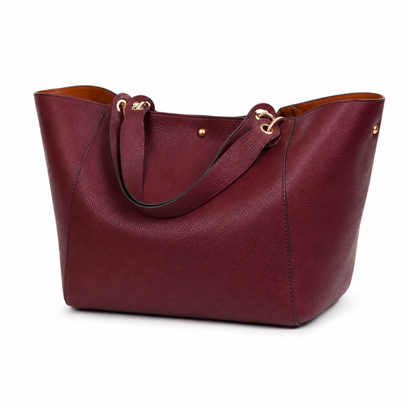 Burgundy Pebbled Leather-Style Large Tote Handbag-1