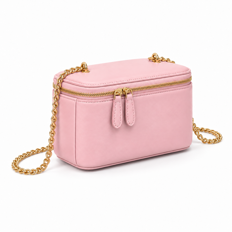 Pink Vegan Leather Chain Crossbody Bag-1
