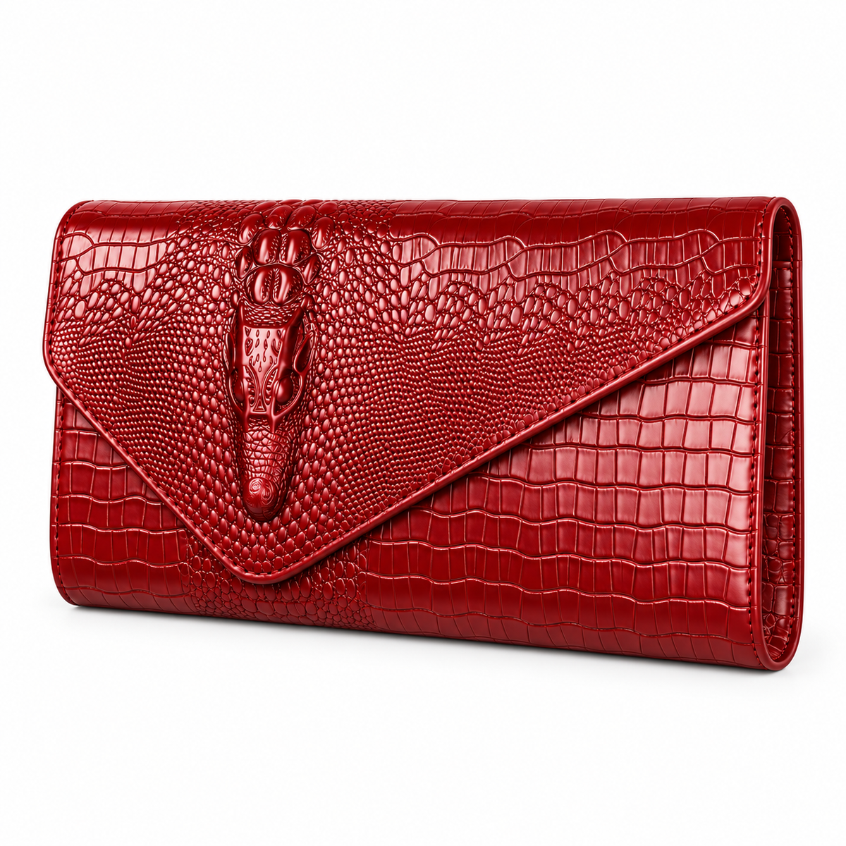 Red Crocodile Embossed Envelope Evening Clutch-2