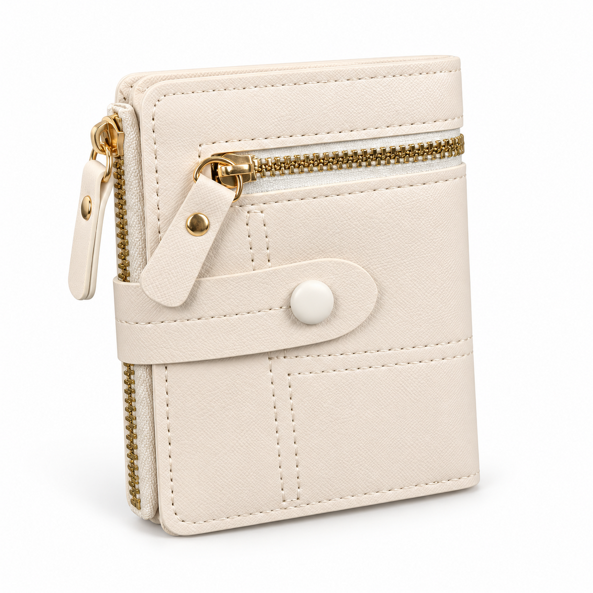 Ivory Compact Bifold Wallet With Zippers