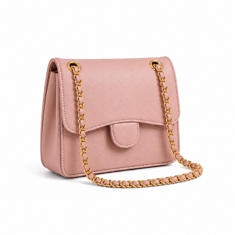 Blush Pink Textured Chain Shoulder Bag-1