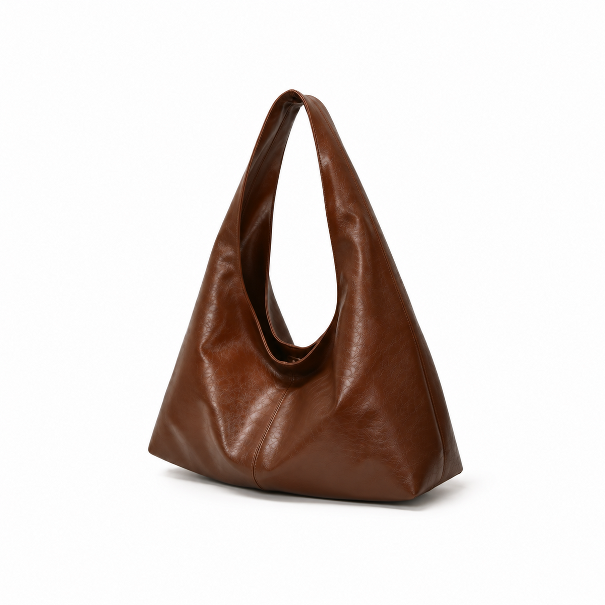 Brown Slouchy Leather Hobo Shoulder Bag-3