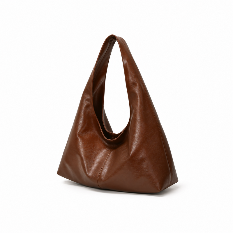 Brown Slouchy Leather Hobo Shoulder Bag-3