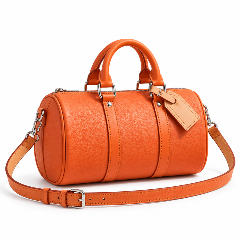 Vibrant Orange Barrel Bag With Strap-3