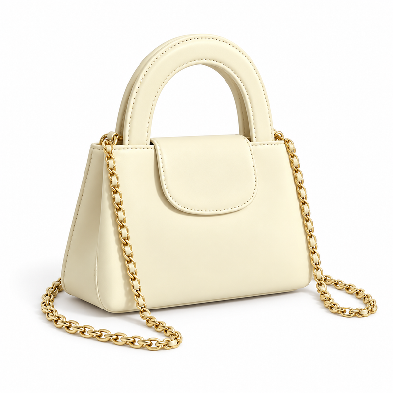 Elegant Ivory Vegan Leather Chain Handbag-1