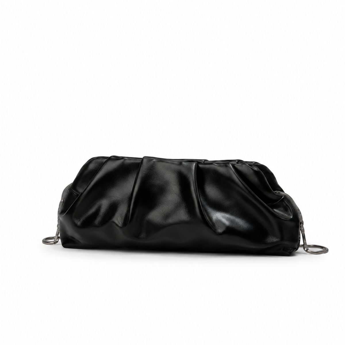 Black Ruched Leather-Style Clutch Bag-4