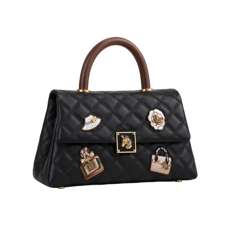 Black Quilted Leather Satchel With Embellishments-1