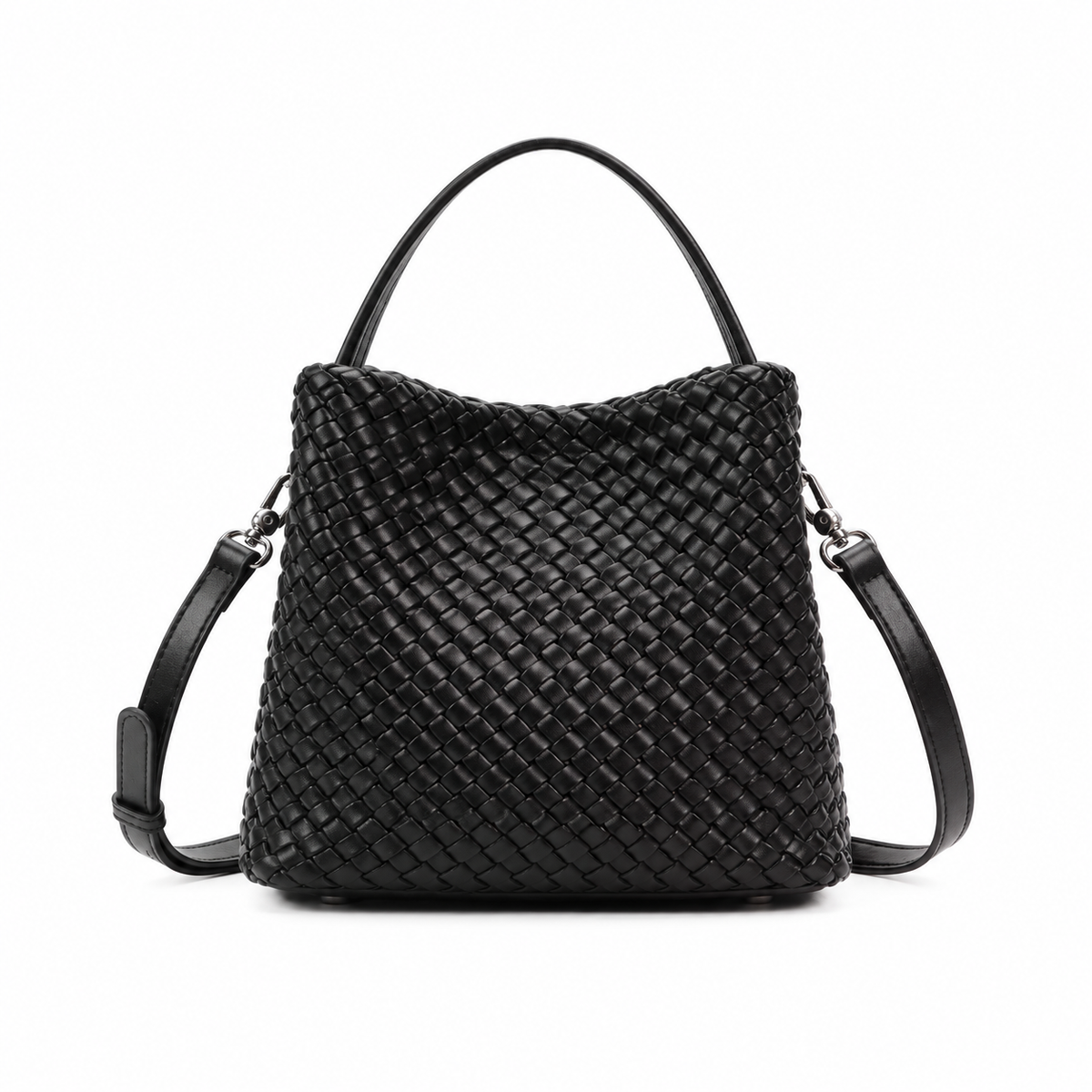 Elegant Black Woven Bucket Shoulder Bag