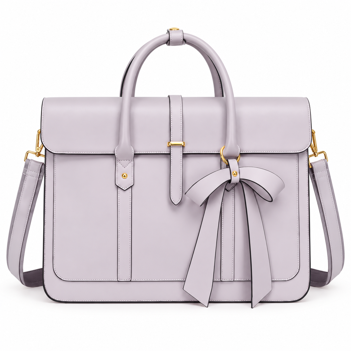Lavender Bow Detail Leather Laptop Bag-4