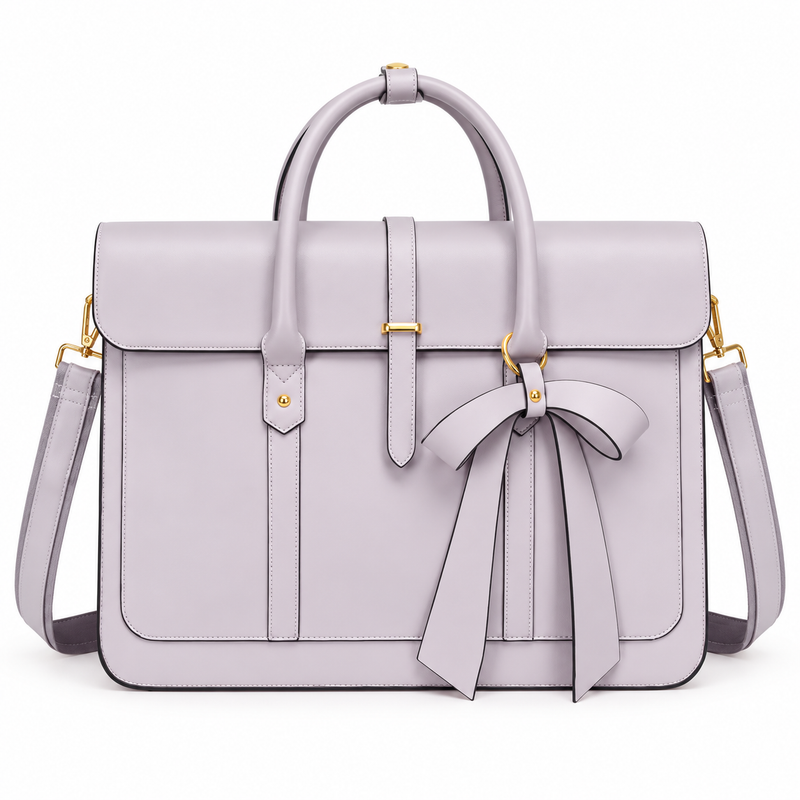 Lavender Bow Detail Leather Laptop Bag-4