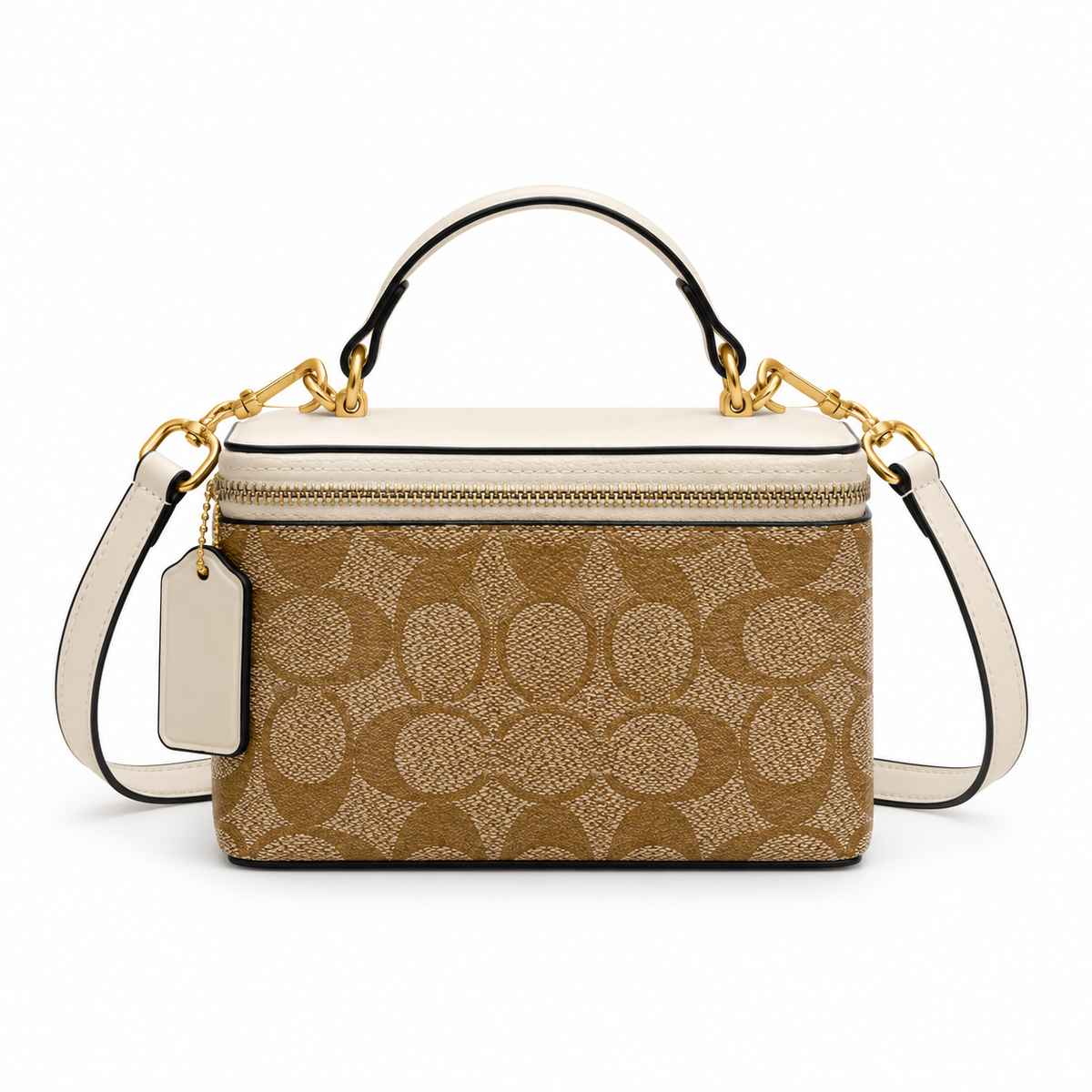 Elegant Tan Monogram Crossbody Vanity Bag-3