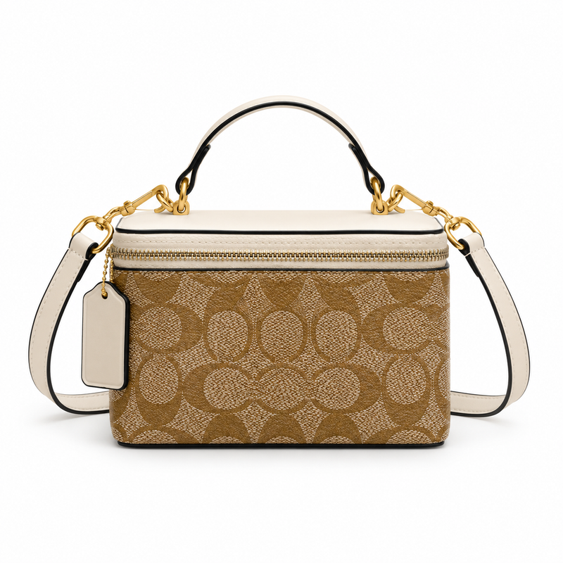 Elegant Tan Monogram Crossbody Vanity Bag-3