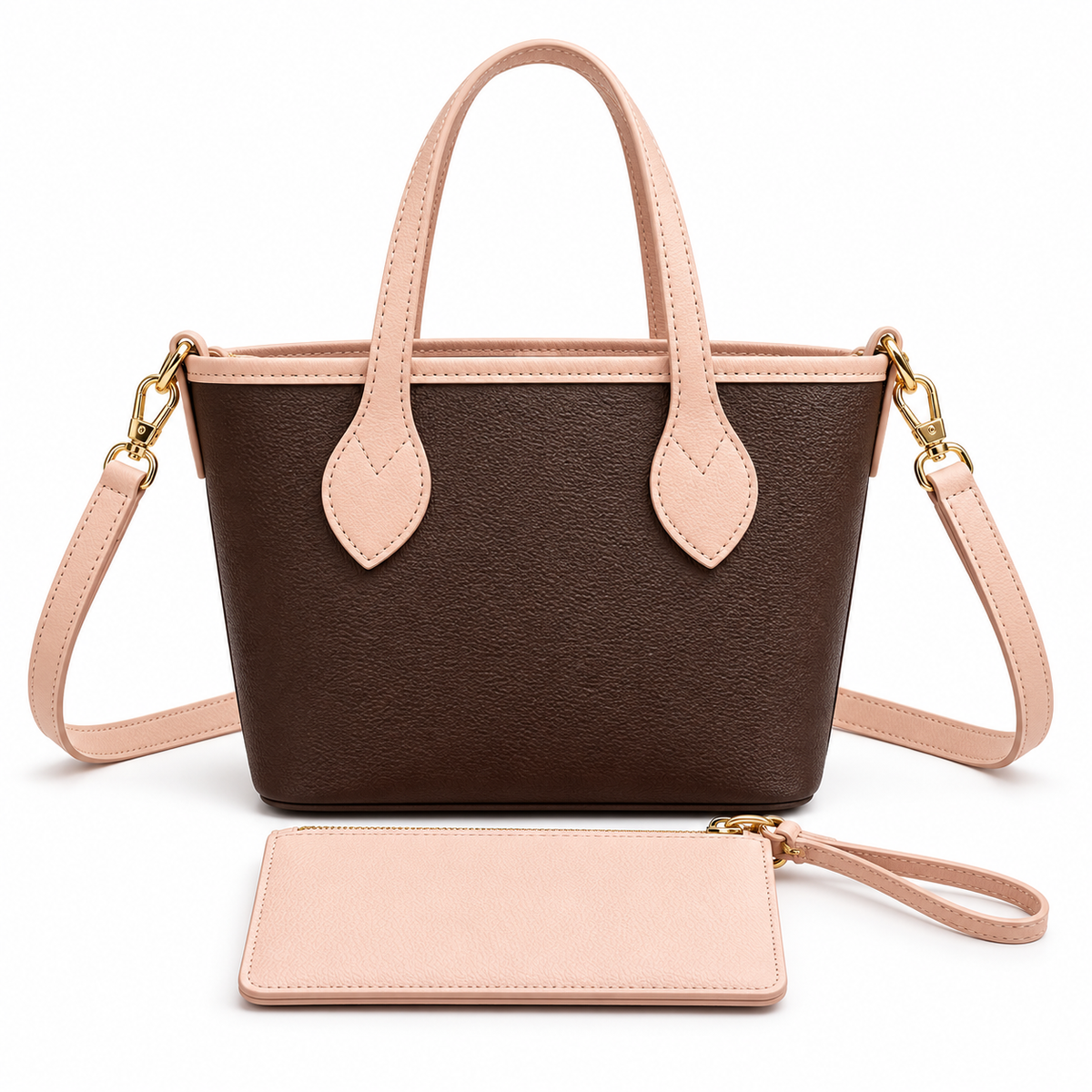 Chocolate Blush Leather Canvas Tote Set-2