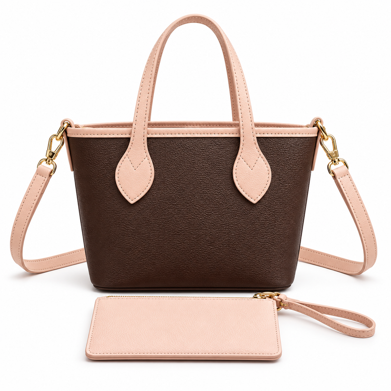Chocolate Blush Leather Canvas Tote Set-2