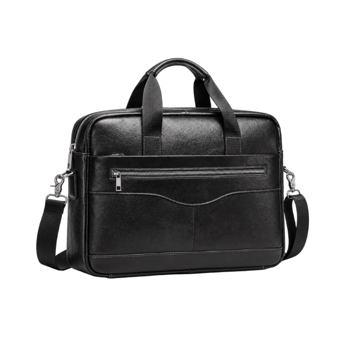 Classic Black Leather Briefcase With Strap-1