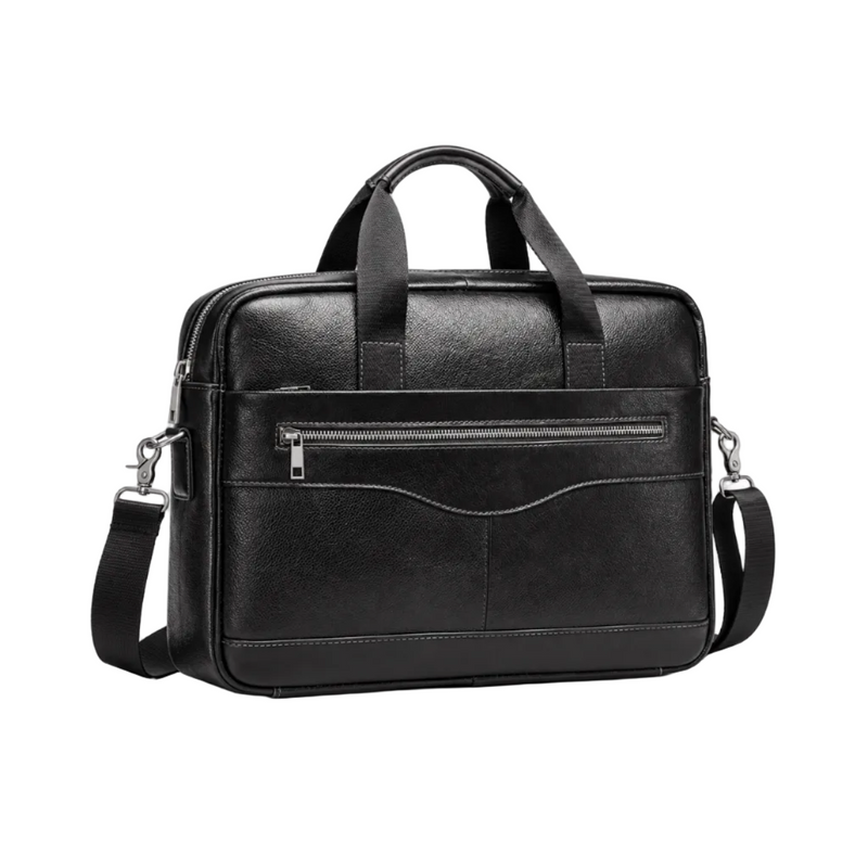 Classic Black Leather Briefcase With Strap-1