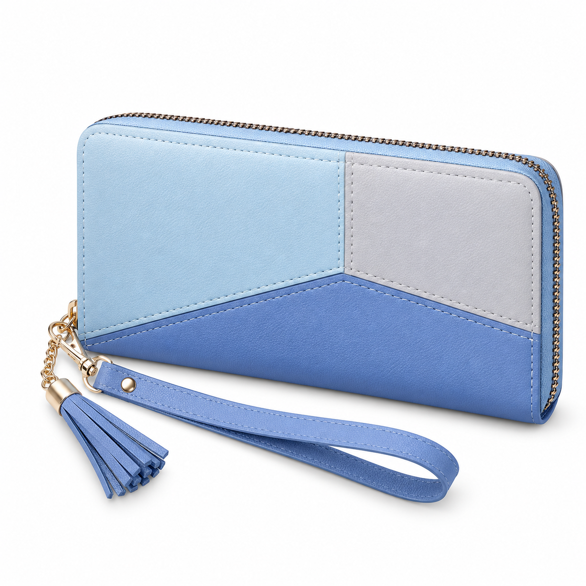 Blue Color Block Tassel Wristlet Wallet-2