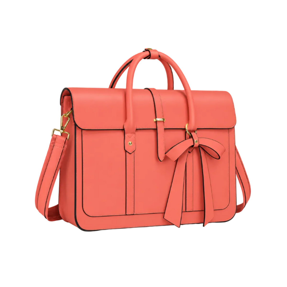 Coral Leather Laptop Bag With Bow-1