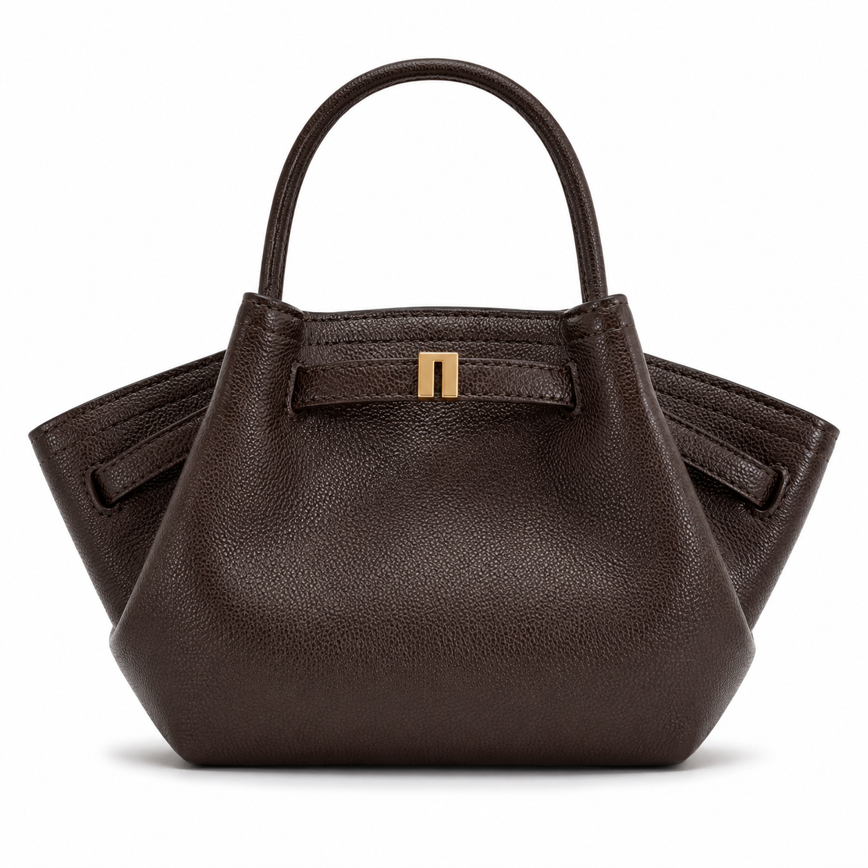 Elegant Dark Brown Textured Leather Winged Tote Handbag-1