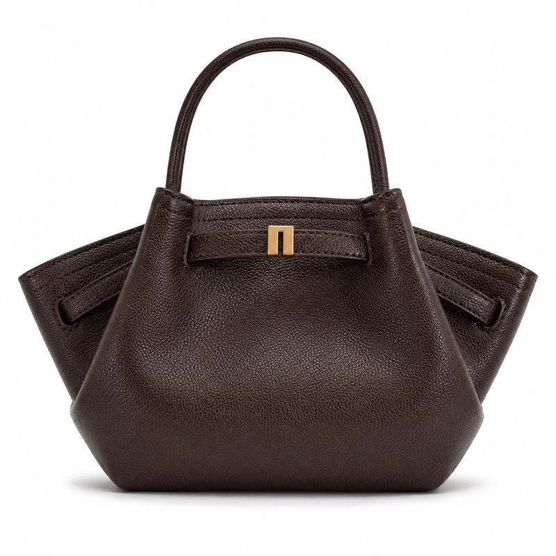 Elegant Dark Brown Textured Leather Winged Tote Handbag-1