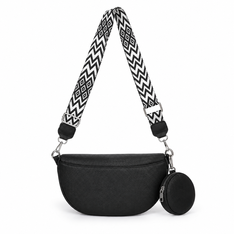 Black Sling Bag With Geometric Strap-4