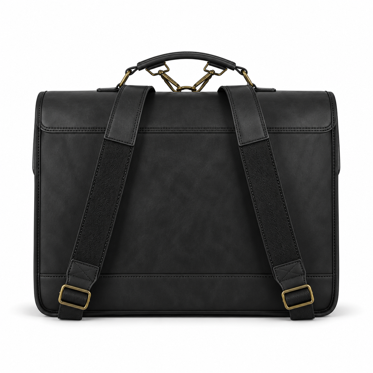 Classic Black Leather Briefcase Backpack Bag-2