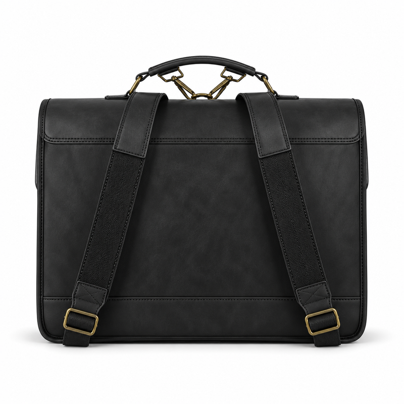Classic Black Leather Briefcase Backpack Bag-2