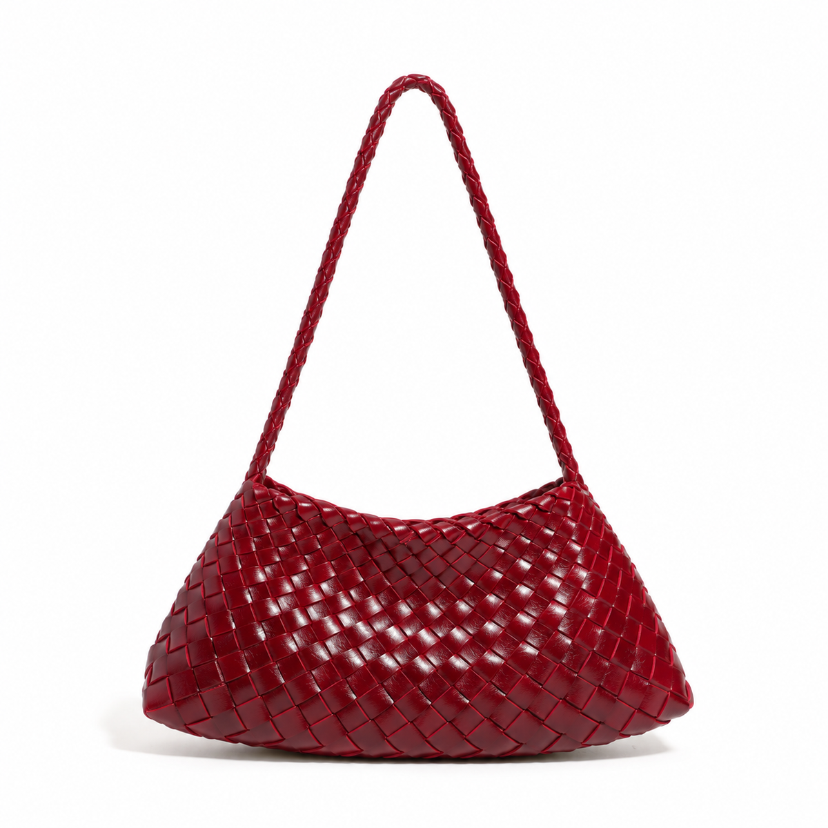 Elegant Burgundy Woven Braided Shoulder Bag-2