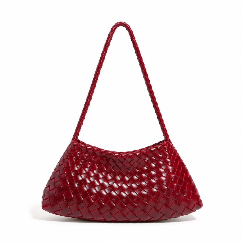 Elegant Burgundy Woven Braided Shoulder Bag-2