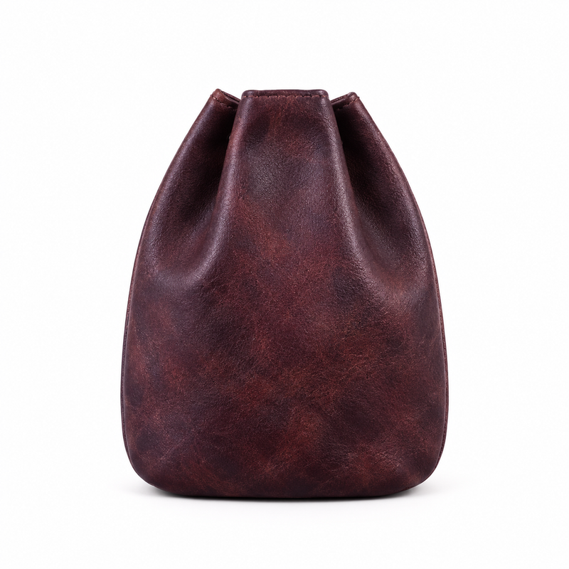 Coffee Vintage Vegan Leather Drawstring Bag-2