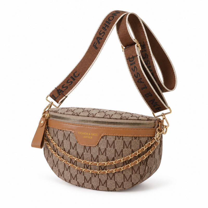 Brown Monogram Crossbody Bag With Chains-3