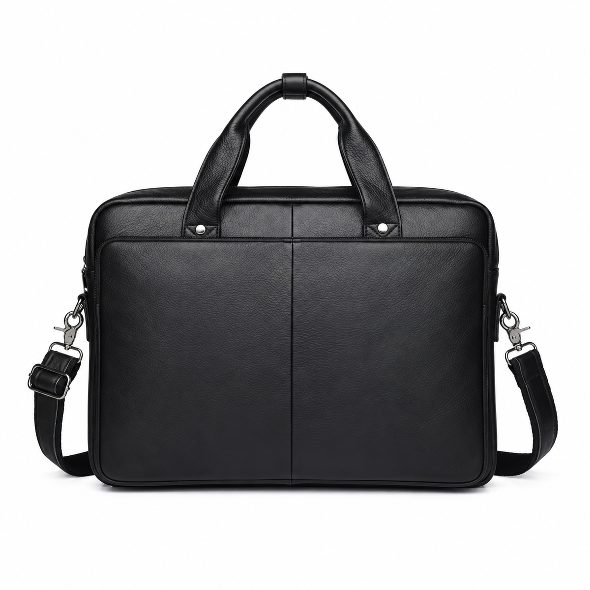 Classic Black Leather Briefcase With Strap-2