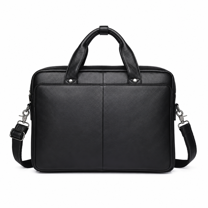 Classic Black Leather Briefcase With Strap-2