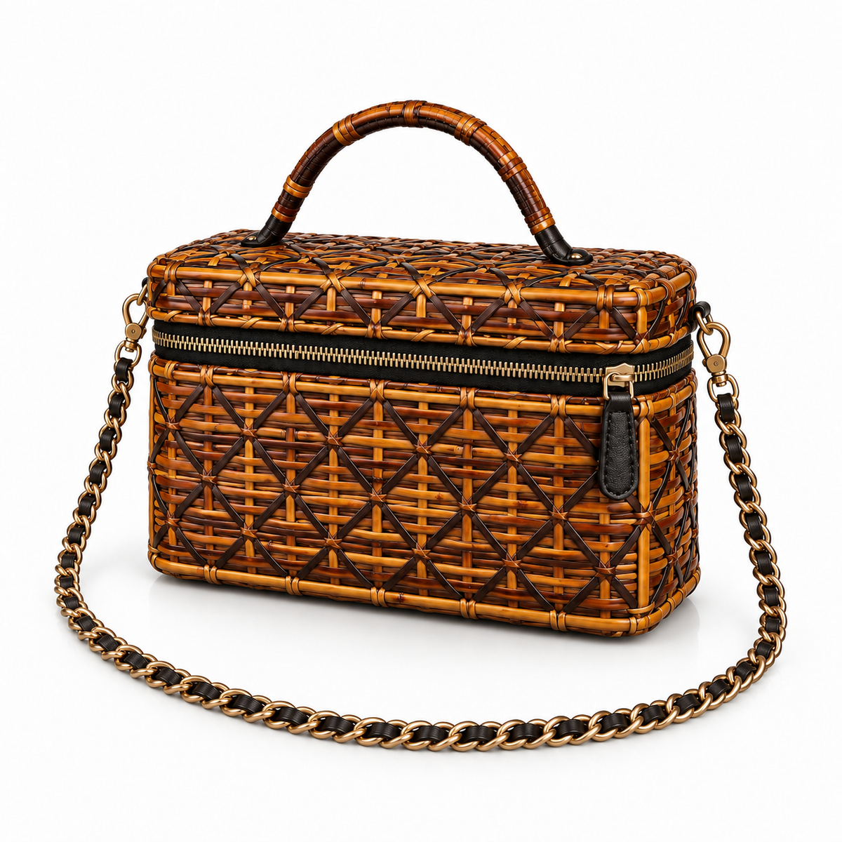 Vintage Brown Woven Box Crossbody Bag-3