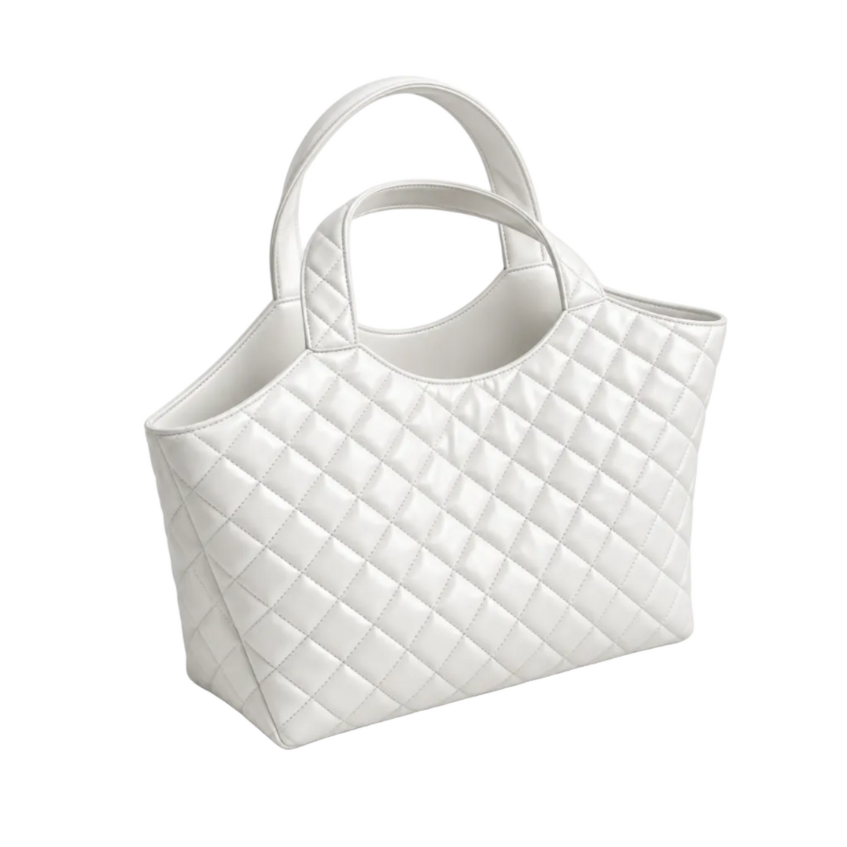 White Quilted Vegan Leather Tote Bag-1