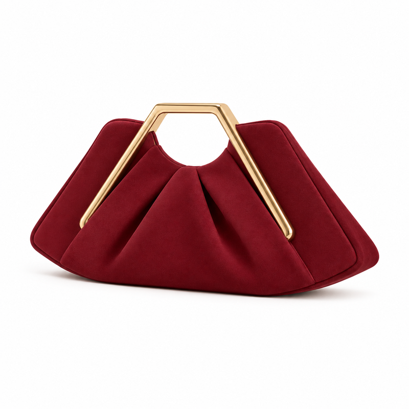 Red Leather Evening Clutch Golden Handle-3