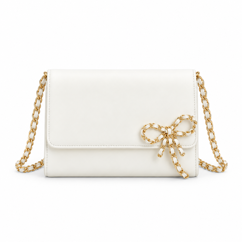 Elegant White Chain Bow Crossbody Bag-4