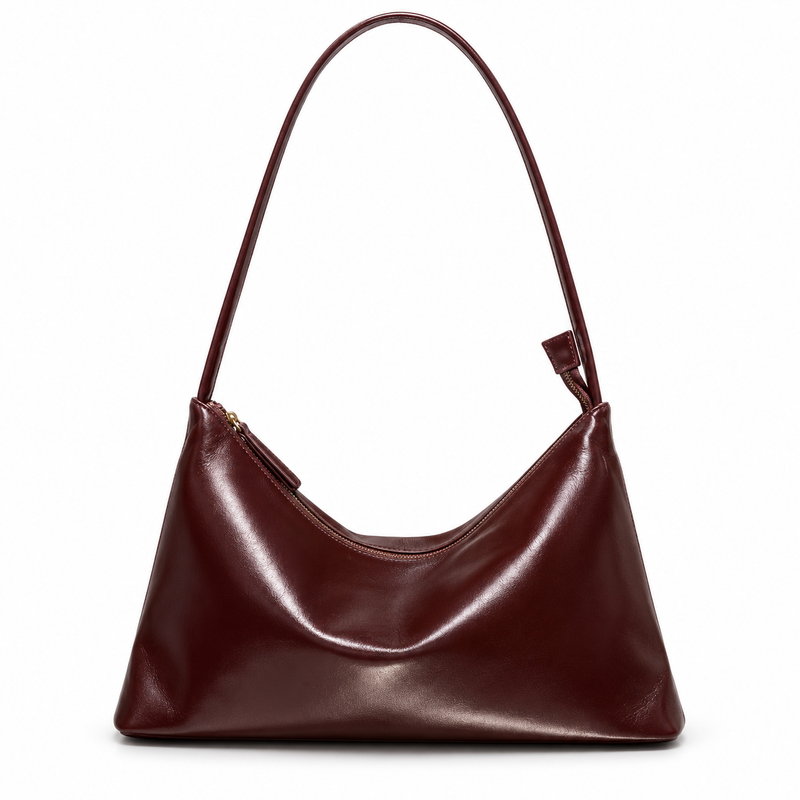 Elegant Wine Coffee Glossy Shoulder Bag-4