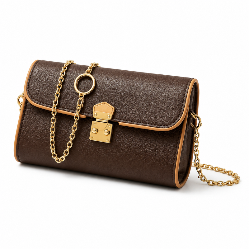 Vintage Brown Textured Leather Chain Crossbody Clutch Bag-4