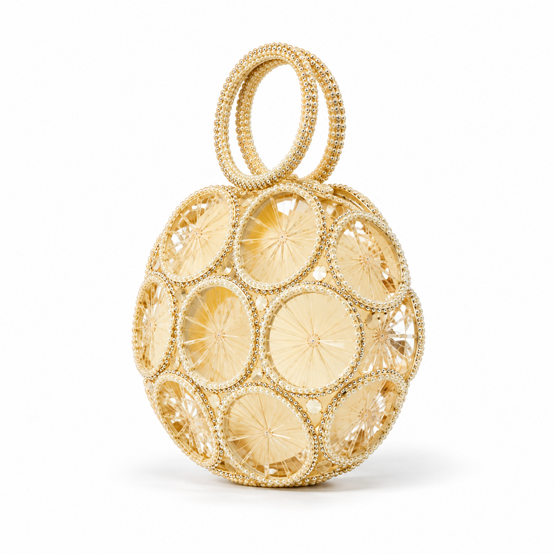 Golden Crystal Orb Evening Clutch Bag-3
