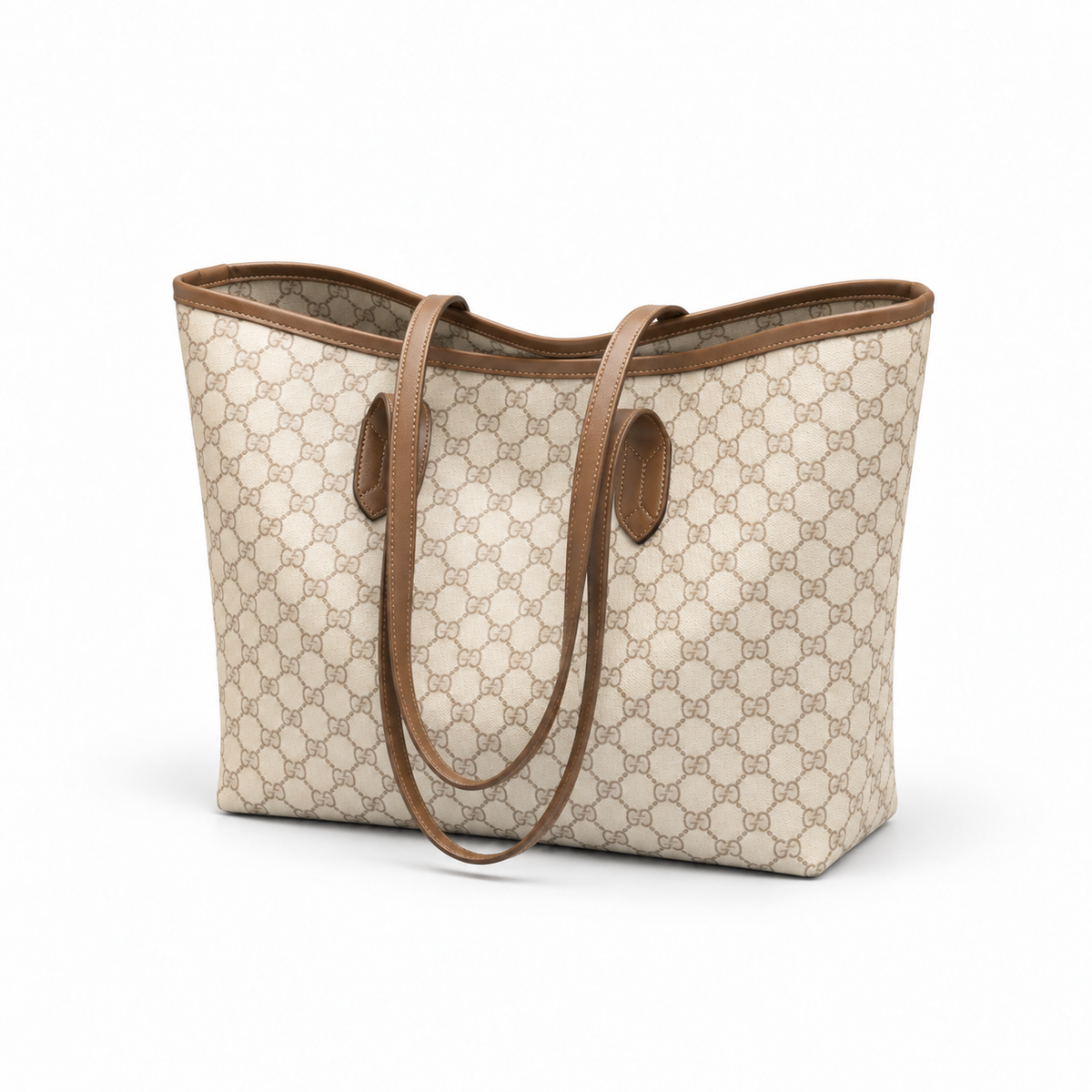 Beige Monogram Brown Trim Tote Bag-3